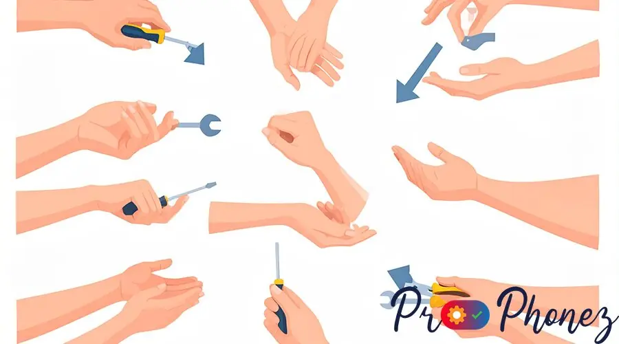 Firefly_A sequence of hands performing each repair step, with arrows leading from one action 424099 Firefly_A sequence of hands performing each repair step, with arrows leading from one action 424099