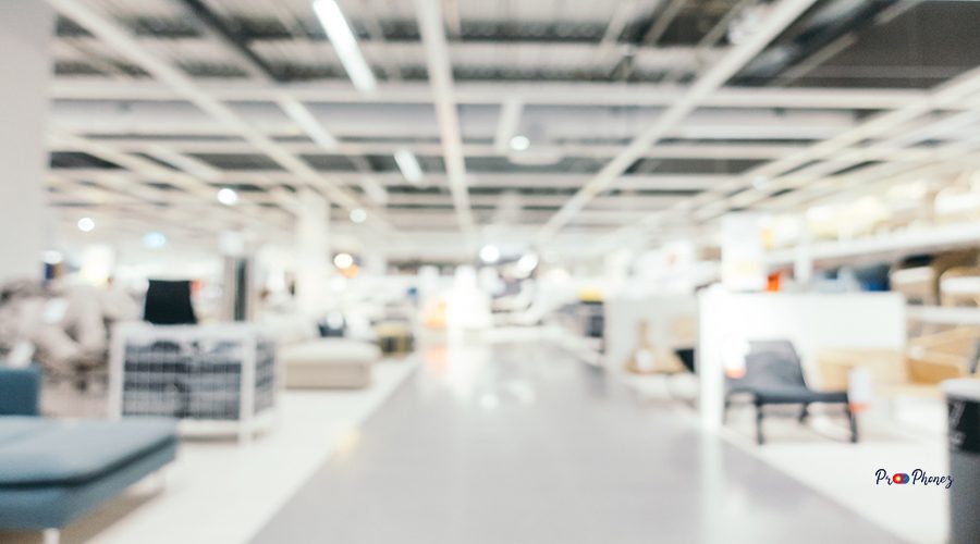 Abstract blur furniture decoration and warehouse store interior for background