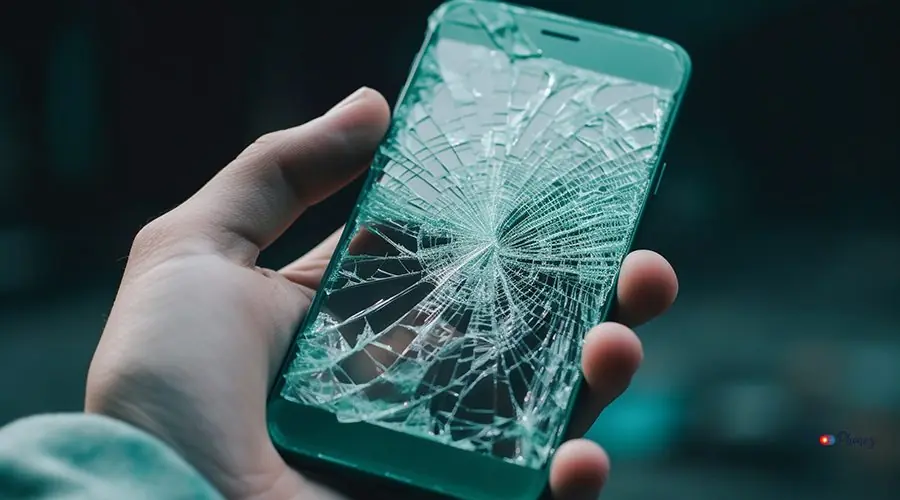 Hand holding shattered smart phone, communication lost generated by AI Hand holding shattered smart phone, communication lost generated by artificial intelligence