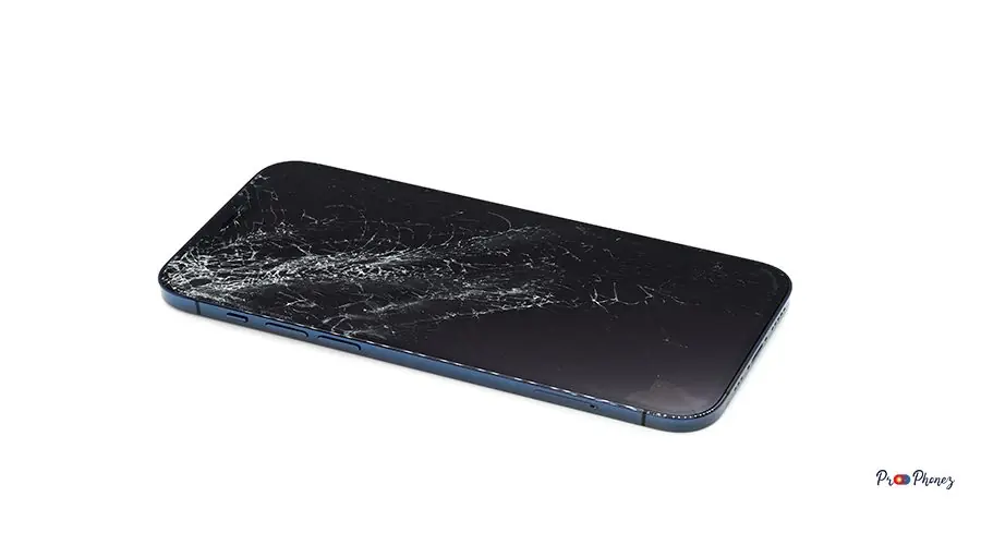Photo of blue smartphone with broken damaged display. Modern smartphone with damaged glass screen on white background. Device needs repair. Photo of blue smartphone with broken damaged display. Modern smartphone with damaged glass screen on white background. Device needs repair.