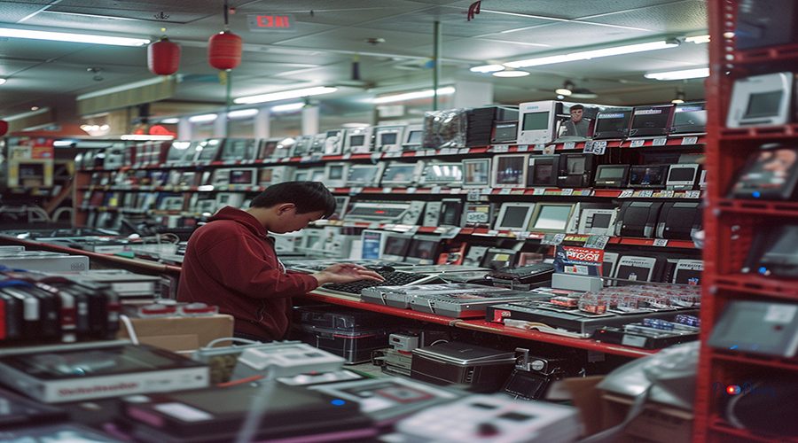 store-employee-organizing-display-electronic-gadgets-black-friday