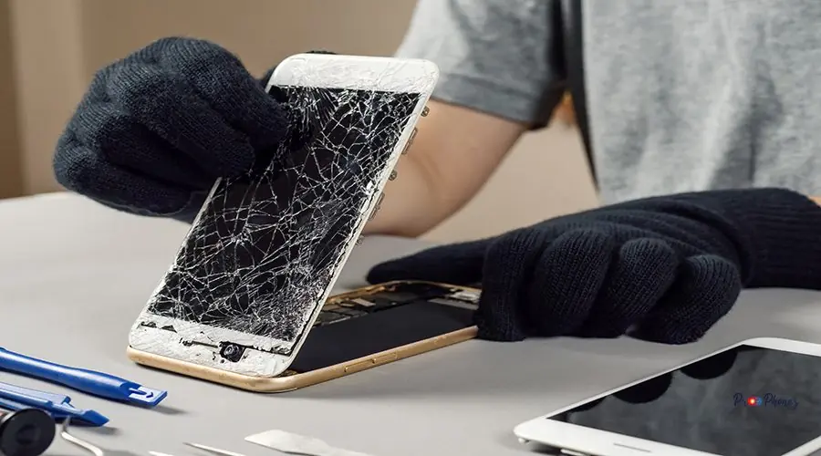 Technician repairing broken smartphone on desk iPhone Screen