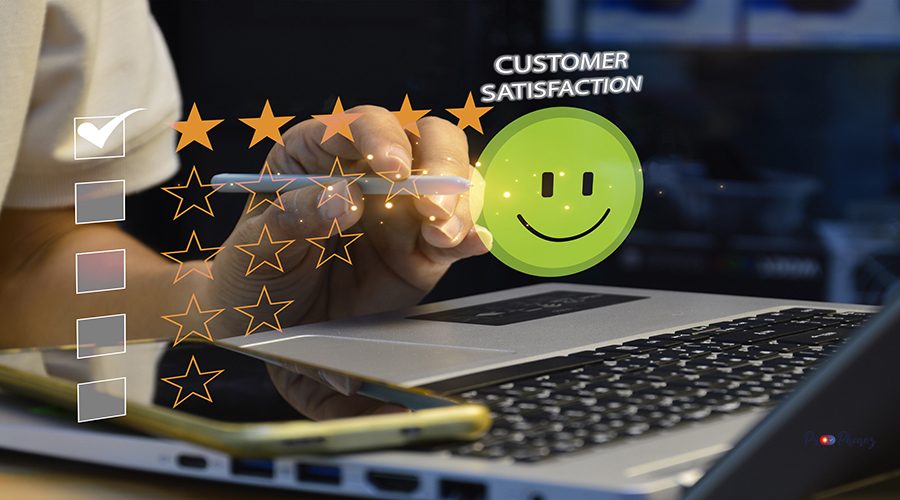 Users rate their service experience on the online application for a customer satisfaction survey concept