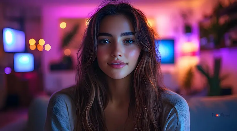 A young influencer live streaming using a modern setup, vibrant A young influencer live streaming using a modern setup, vibrant