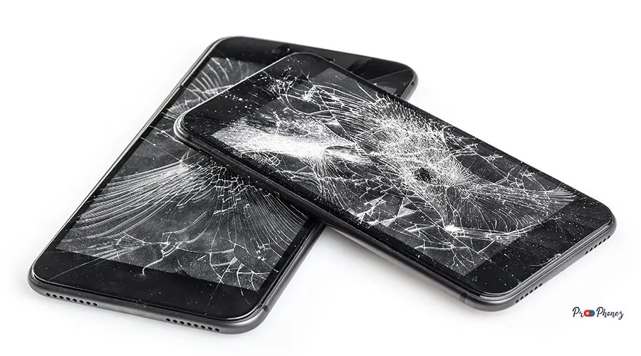 Mobile phone with broken screen Mobile phone with broken screen